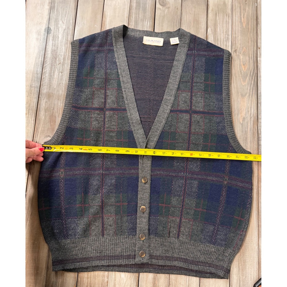 Vintage Murano Plaid V-Neck Button Front Sweater Vest Size L Made in‎ Italy - Picture 7 of 7